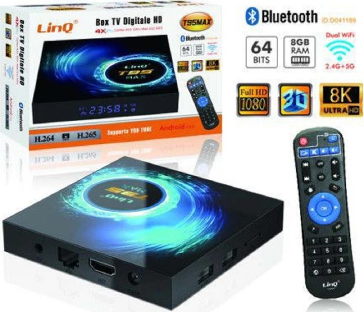 box Tv Digitale Linq Hd Android 10.0 T95max Full Hd Wifi Usb Telecomando